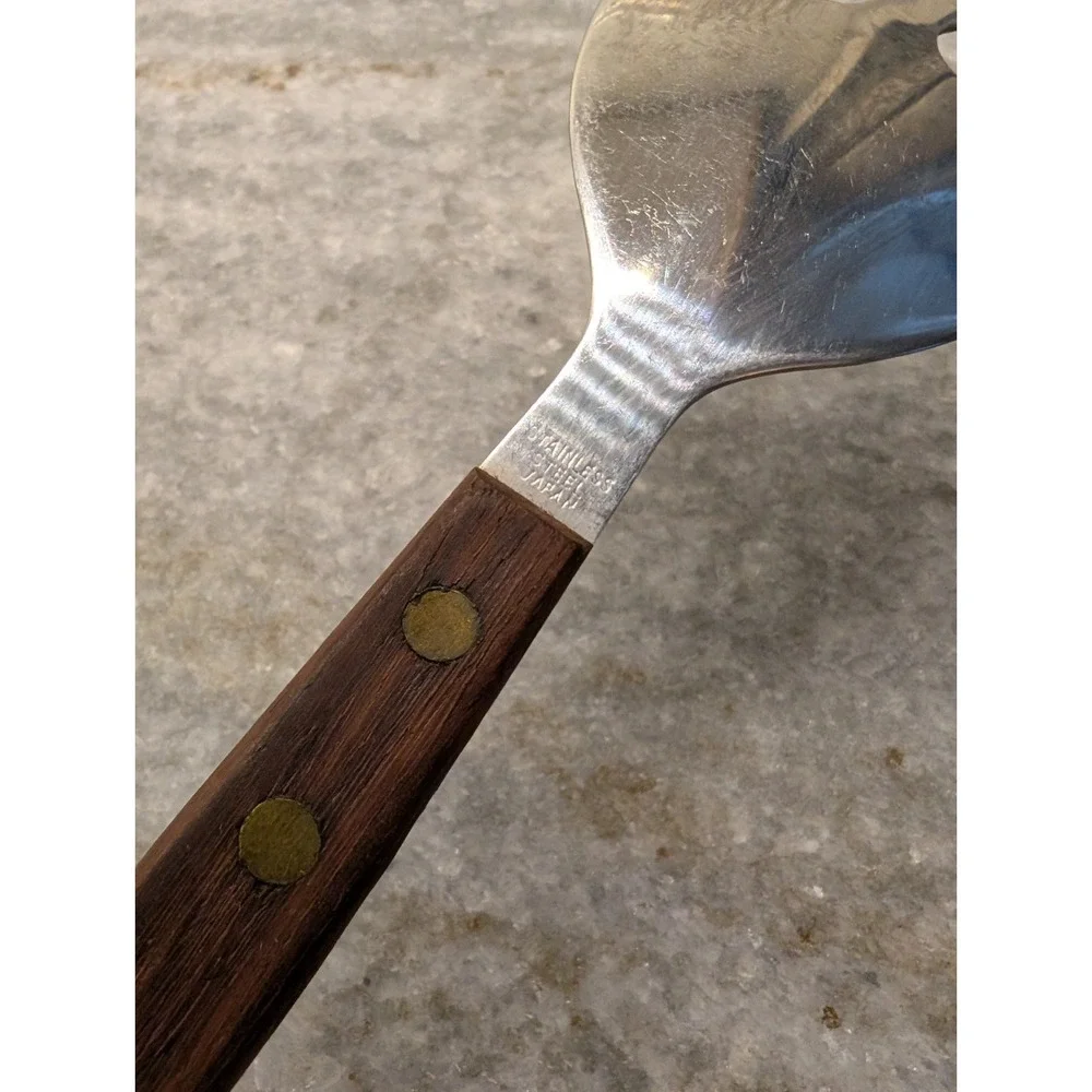 1 x Vintage MCM Teak SALAD SERVING Wood Handle Fork Japan Stainless‎ Steel